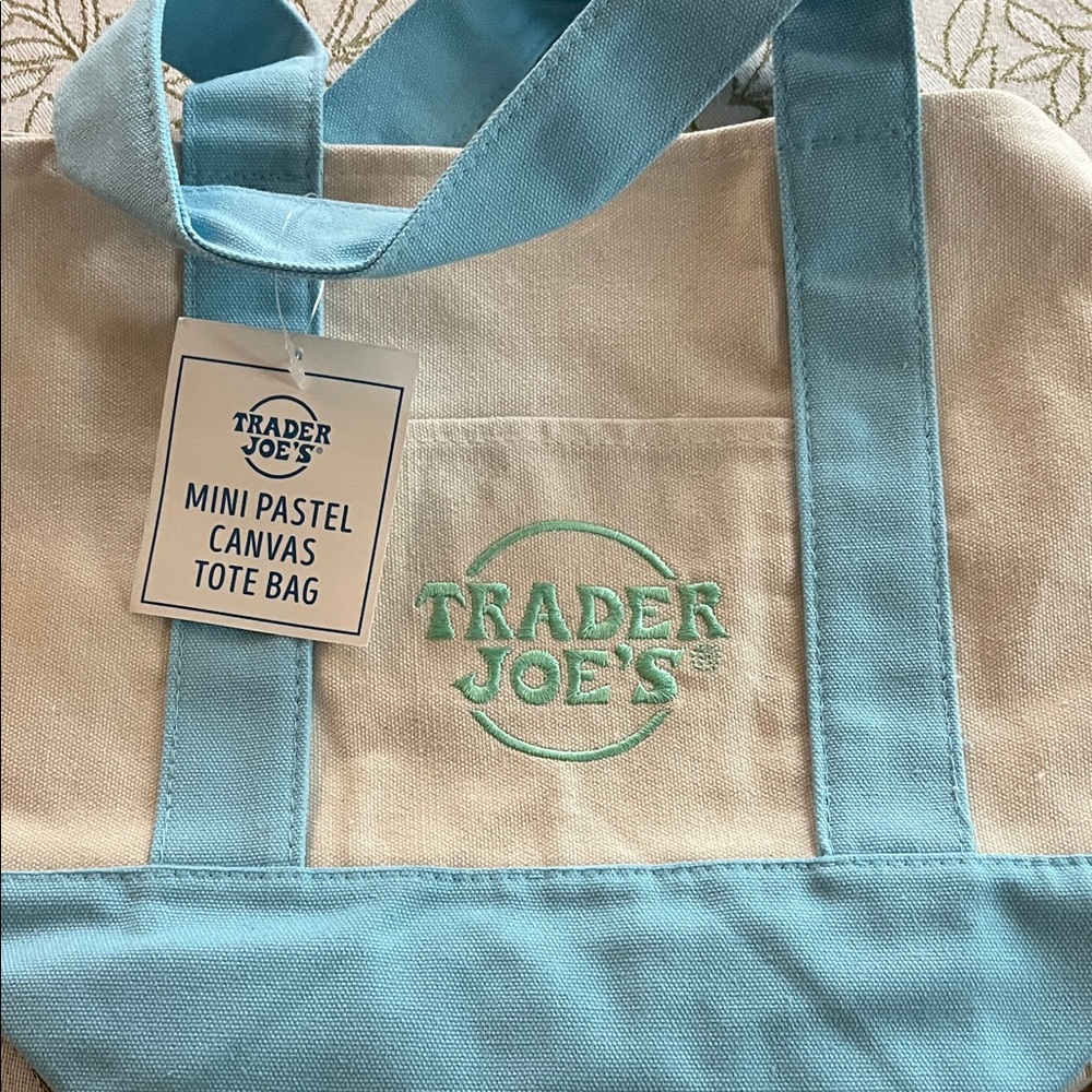 Trader Joe's Blue and Cream Canvas Tote Bag